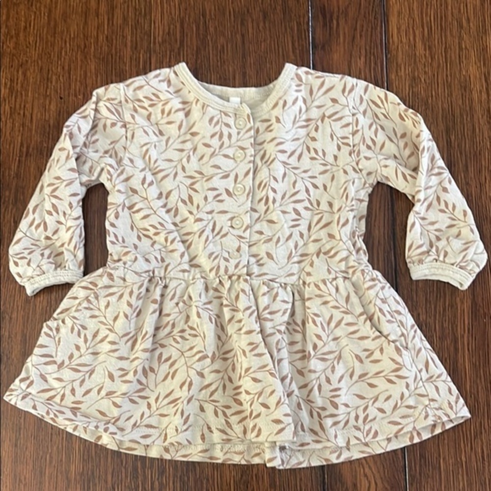 Riley + Cru Vines button up cotton knit dress wheat 3-6 months